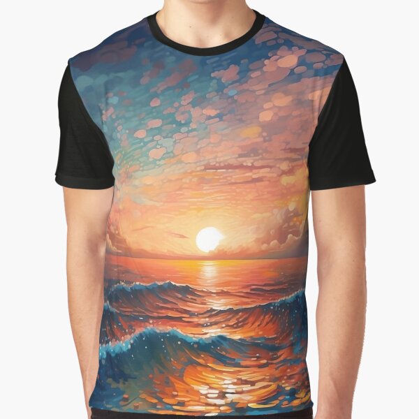 Pixel Storm Sunset with Detail Ocean and Clouds - Digital Art by SnoopyTF T-Shirts, Hoodie, Sweatshirt (Image 1)