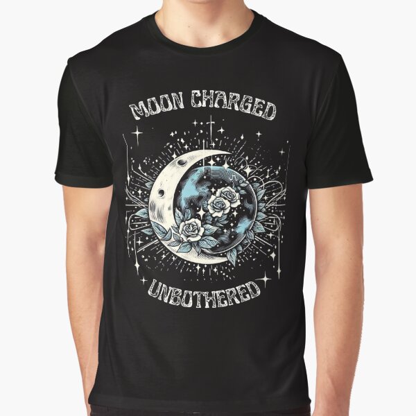 Moon Charged, Unbothered – Celestial Floral Design with Crescent Moon & Stars by ByElise T-Shirts, Hoodie,... (Image 1)