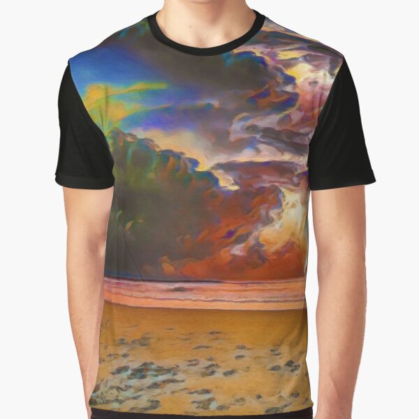 Rage Over The Ocean | Storm Beach Lightening - Oil Painting by Christopher Taylor T-Shirts, Hoodie, Sweatshirt (Image 1)