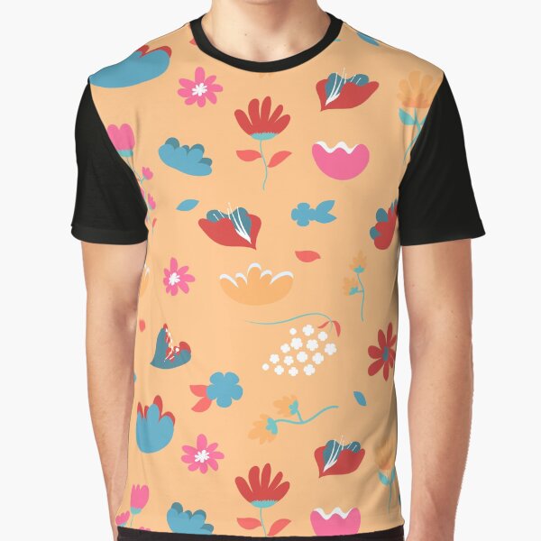 Colorful Doodle Flower Pattern orange background by Chacrobate T-Shirts, Hoodie, Sweatshirt | BlankRebels.com (Image 1)