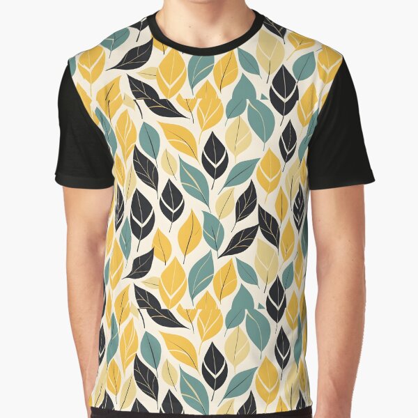Retro Mid Century Modern Botanical Leaves Yellow, Teal by Prints and Lifestyle T-Shirts, Hoodie, Sweatshirt (Image 1)