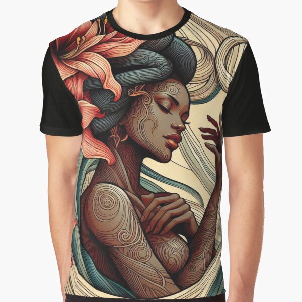 Nubian Woman with amaryllis flowers Art Nouveau Style by Kourtesy of King T-Shirts, Hoodie, Sweatshirt (Image 1)