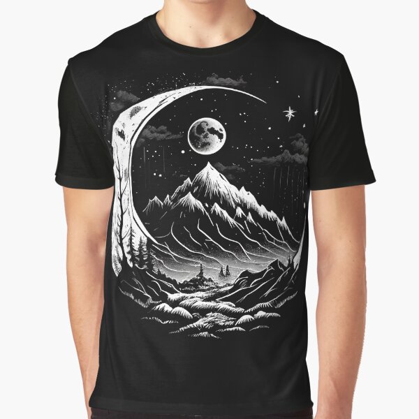 Surreal Moon over Dark Mountain & Forest by FenixRiver T-Shirts, Hoodie, Sweatshirt | BlankRebels.com (Image 1)