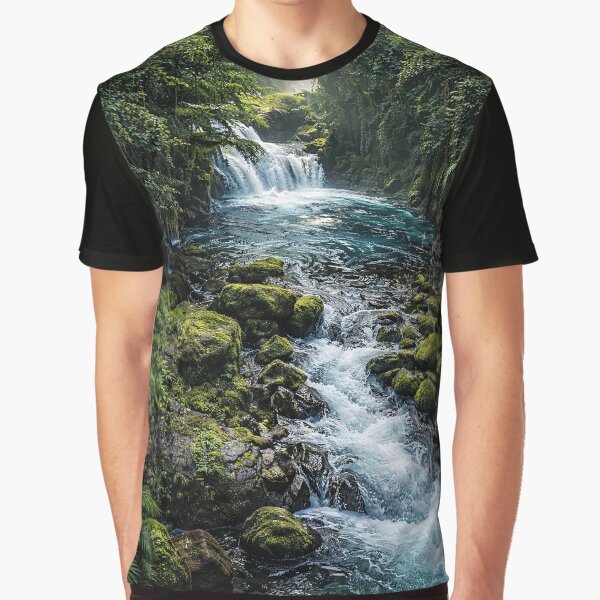Ethereal Forest Waterfall – AI Generated Nature Art | Serene Jungle River Landscape by RoyalIndian T-Shirts,... (Image 1)