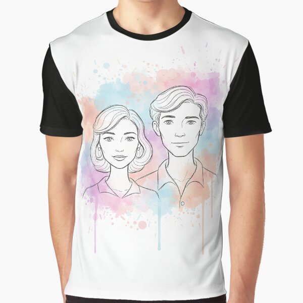 "Minimalist Couple Portrait with Watercolor - Modern Style Sketch" by VisualRotaStudio T-Shirts, Hoodie, Sweatshirt (Image 1)