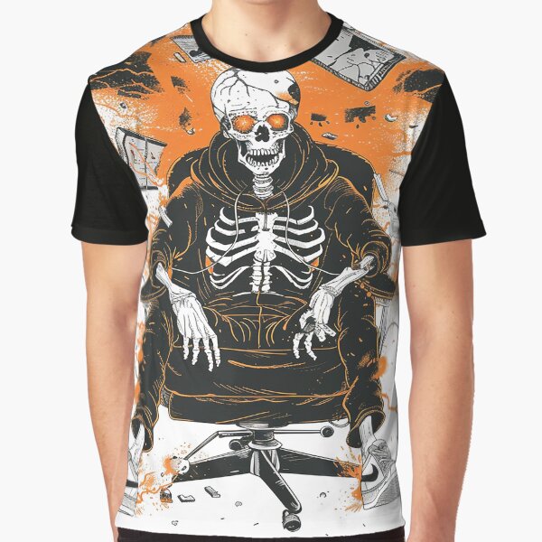 Overclocked & Out of Coffee – Chaos Chair Skeleton Art by DeadlineSnacks T-Shirts, Hoodie, Sweatshirt (Image 1)