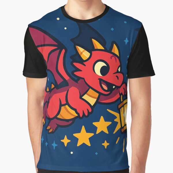 Tiny Dragon Lighting the Stars – Colorful Cartoon Fantasy Dragon Art by EpicDragons- T-Shirts, Hoodie, Sweatshirt (Image 1)