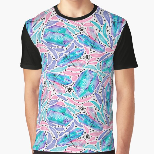 Blue Healing Mystical Crystals Stones Watercolor Pattern by Farissa Designs T-Shirts, Hoodie, Sweatshirt (Image 1)