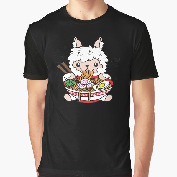 White Llama Eating Ramen Cute Kawaii Noodles by YueHeng Creates ⭐⭐⭐⭐⭐ T-Shirts, Hoodie, Sweatshirt (Image 1)