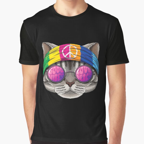 Hippie American Shorthair Love Peace Sign 70s Hippie Cat by RaymondPurves T-Shirts, Hoodie, Sweatshirt (Image 1)