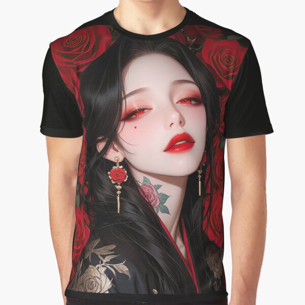 Tattooed manga girl with roses portrait by TheArtistOf2022