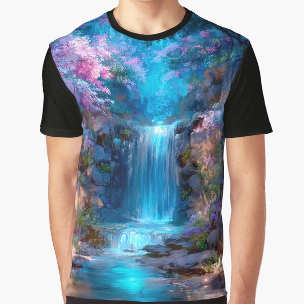 Enchanting Waterfall in Blooming Forest by MargaretWiktor T-Shirts, Hoodie, Sweatshirt | BlankRebels.com (Image 1)