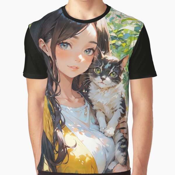 Manga girl in garden with cat by TheArtistOf2022