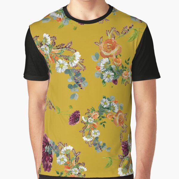 Dahlia red rose daisy pattern watercolor yellow by Yana Mustafina | Boho Soulful Designs T-Shirts, Hoodie,... (Image 1)