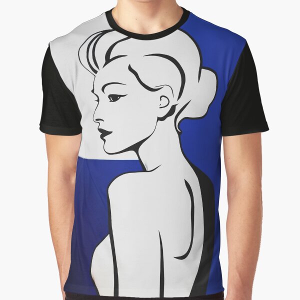 Black and White Minimalist Woman on Blue Background by SplashTastic T-Shirts, Hoodie, Sweatshirt | BlankRebels.com (Image 1)