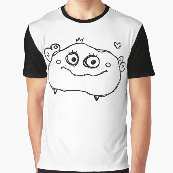 Black and White Cute Monster with Crown and Heart — Minimalist Doodle by ByMeiramiArt