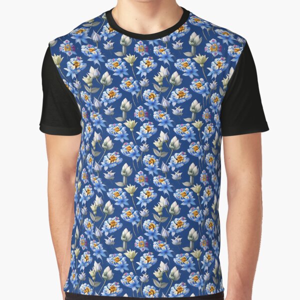 Vintage Floral Pattern - Beautiful and Timeless White Flowers Blue Background by Patternawy T-Shirts, Hoodie,... (Image 1)