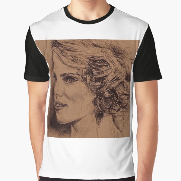 Scarlett Johansson Hand Drawn Sketch Style Portrait with Detailed Line Work by valeriaraglow T-Shirts, Hoodie,... (Image 1)