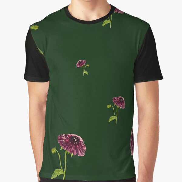 Dahlia red seamless cute pattern a watercolor green by Yana Mustafina | Boho Soulful Designs T-Shirts, Hoodie,... (Image 1)