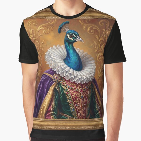Tudor Peacock Noble cool animal Tudor style portrait art by Vintage Designs + T-Shirts, Hoodie, Sweatshirt (Image 1)