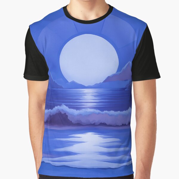 Retro Moon Ocean Beach Mountains Sky AI Art 4 of 4 by Beachy T-Shirts, Hoodie, Sweatshirt | BlankRebels.com (Image 1)