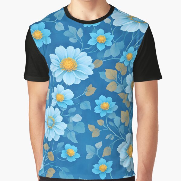 Garden of Flowers in Blues and Yellows, Charm and Vitality by EnzoGatti T-Shirts, Hoodie, Sweatshirt (Image 1)