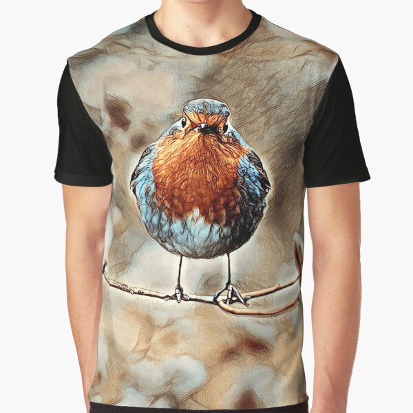 Robin on a branch, pencil sketch - style by crea-homedesign T-Shirts, Hoodie, Sweatshirt | BlankRebels.com (Image 1)