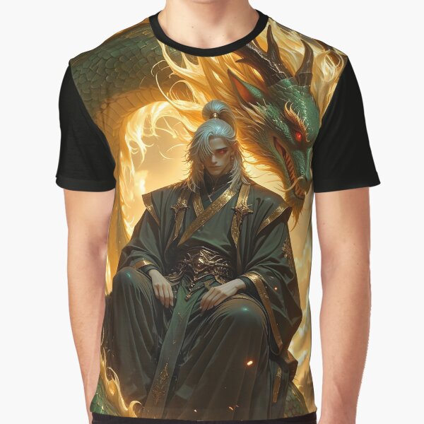 Manga Samurai with Eastern Dragon at sunrise by TheArtistOf2022 T-Shirts, Hoodie, Sweatshirt | BlankRebels.com (Image 1)