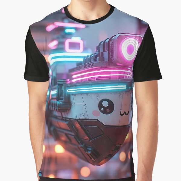 Cyberpunk Kawaii Hover Tugboat – Neon Night Smiley by NordseeSteel