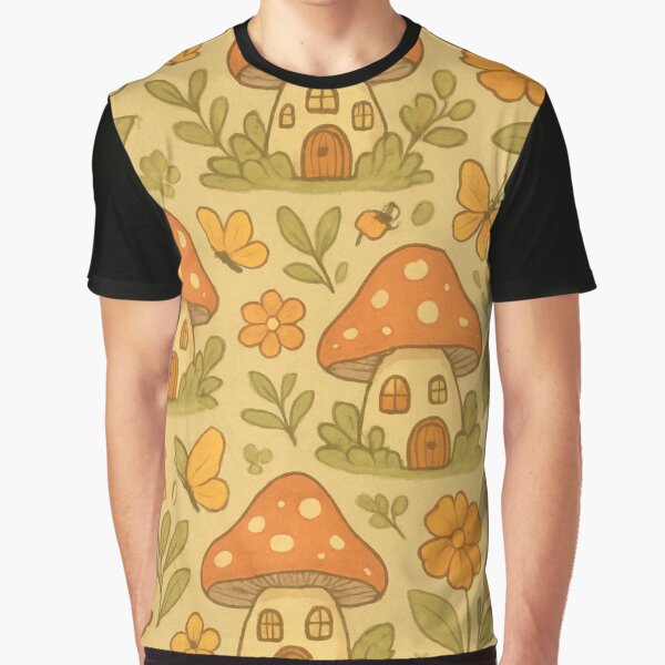 Cottagecore Mushroom House Pattern | Whimsical Forest & Flowers by Kyfrixe T-Shirts, Hoodie, Sweatshirt (Image 1)