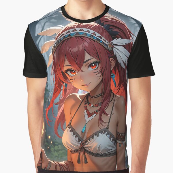 Native manga girl with fire torch in forest by TheArtistOf2022 T-Shirts, Hoodie, Sweatshirt | BlankRebels.com (Image 1)