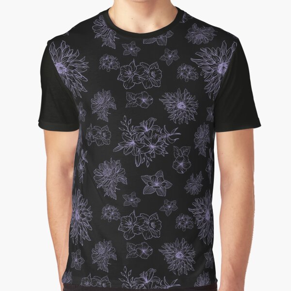 Purple Bloom Elegance on Black Background by VeenaArtStudio T-Shirts, Hoodie, Sweatshirt | BlankRebels.com (Image 1)