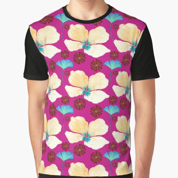botanical pattern yellow flower and gingko leaf in medium violet red by AnnaBaldon T-Shirts, Hoodie, Sweatshirt (Image 1)