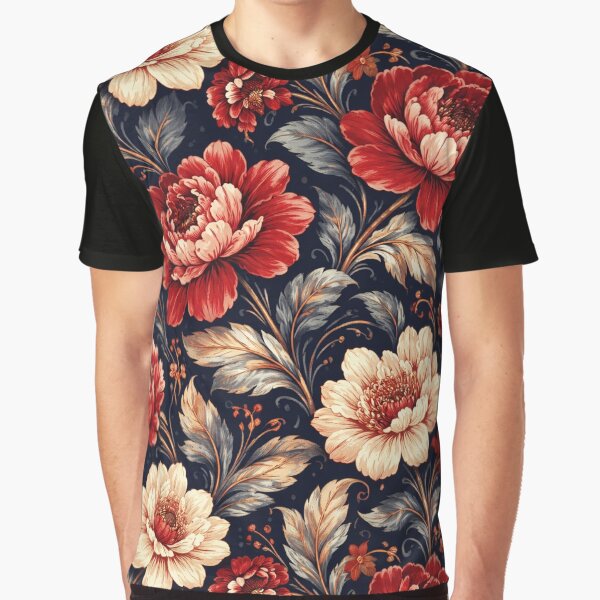 Bold Vintage Floral on Navy by FLATVAC STICKER T-Shirts, Hoodie, Sweatshirt | BlankRebels.com (Image 1)