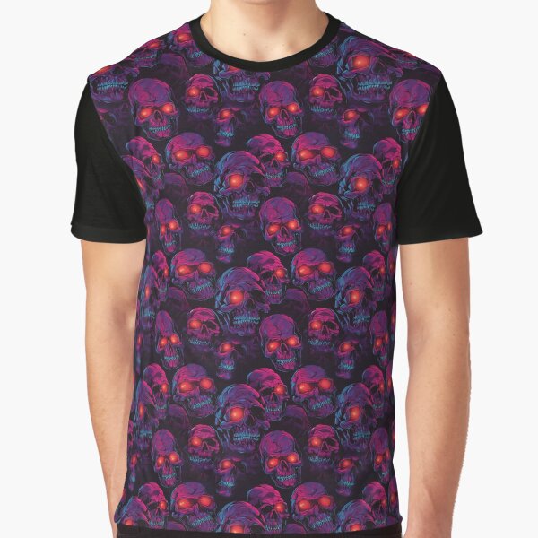 Dark Seamless Pattern of Skulls With Glowing Red Eye by CreatureHouse95 T-Shirts, Hoodie, Sweatshirt (Image 1)