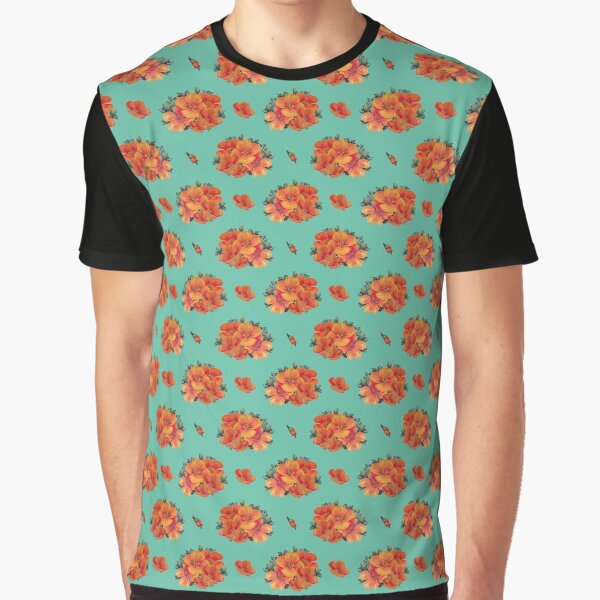 Orange vintage poppies on aqua by LittleBettyMakes T-Shirts, Hoodie, Sweatshirt | BlankRebels.com (Image 1)