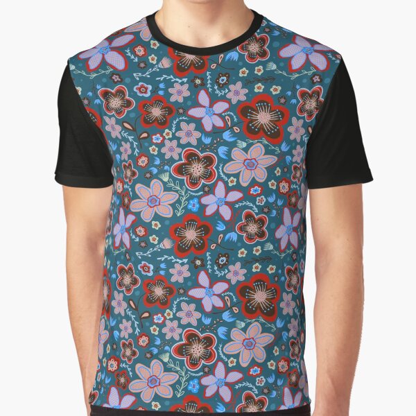 Red floral in teal by SisterlyLove T-Shirts, Hoodie, Sweatshirt | BlankRebels.com (Image 1)