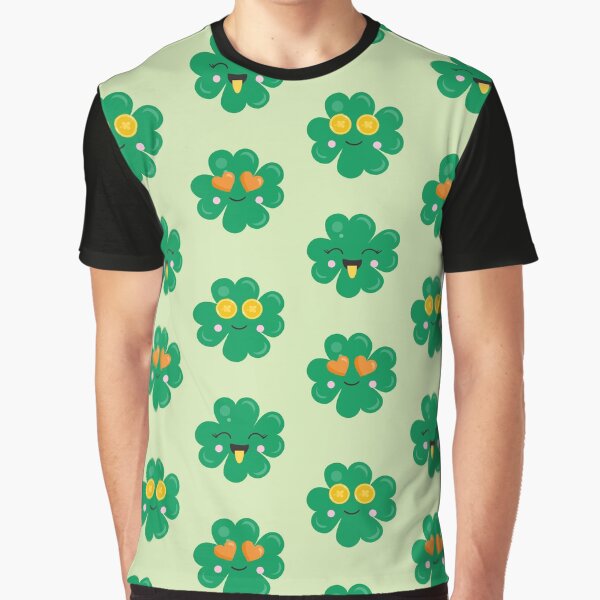 Cute Kawaii Emoji Four Leaf Clover Shamrock Irish Pattern St Patrick's Day by ILLYL Creatives T-Shirts, Hoodie,... (Image 1)