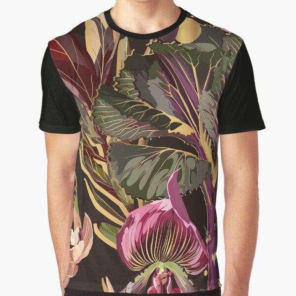 Tropical floral seamless pattern background with exotic dark violet flowers, golden elements and leaves. by... (Image 1)