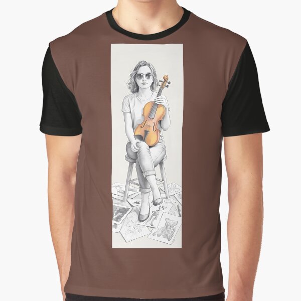 Woman with Violin Drawing Art by DustinruArt T-Shirts, Hoodie, Sweatshirt | BlankRebels.com (Image 1)