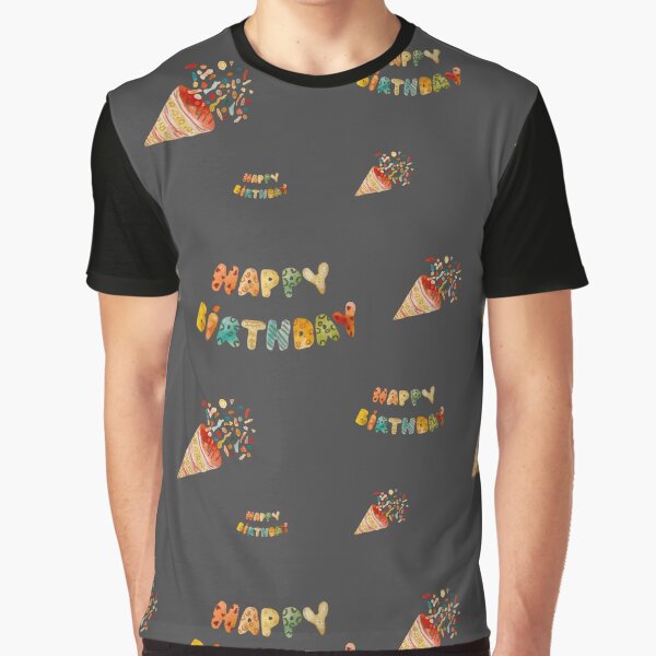 Happy birthday cute colorful pattern a watercolor grey by Yana Mustafina | Boho Soulful Designs T-Shirts,... (Image 1)