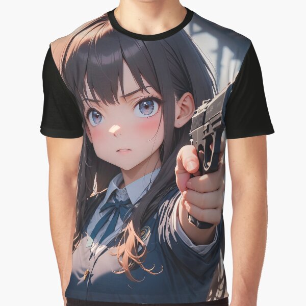 Manga girl aiming weapon portrait by TheArtistOf2022 T-Shirts, Hoodie, Sweatshirt | BlankRebels.com (Image 1)
