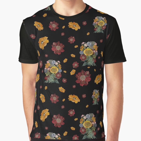 Bouquet flower seamless pattern on black background by Yana Mustafina | Boho Soulful Designs T-Shirts, Hoodie,... (Image 1)