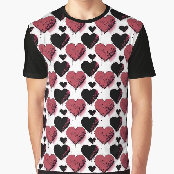 Grunge Black and Red Hearts Pattern White Background by Aaron2610 T-Shirts, Hoodie, Sweatshirt | BlankRebels.com (Image 1)