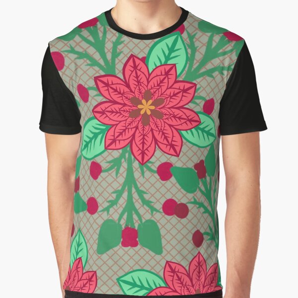 Hand-Drawn Poinsettia-Inspired Floral Pattern | Festive Botanical Illustration by HopeAndHustle T-Shirts,... (Image 1)