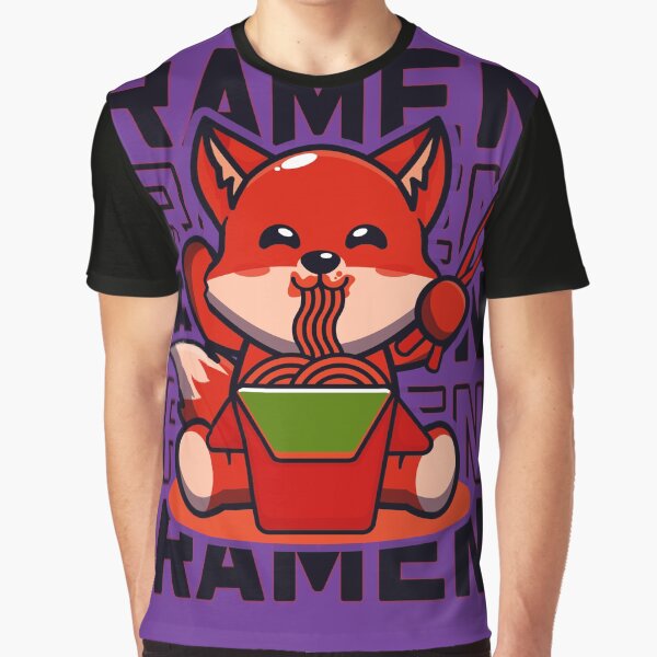 Fox with Ramen, Kawaii Cute Japanese noodles design by Cheeky Companions T-Shirts, Hoodie, Sweatshirt (Image 1)
