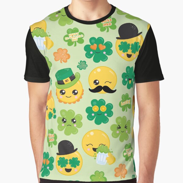 Cute Emoji 4 Leaf Clover Shamrock Irish Pattern St Patrick's Day by ILLYL Creatives T-Shirts, Hoodie, Sweatshirt (Image 1)