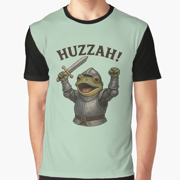 Huzzah Frog Funny Meme Faux Embroidery by DemureArtsy T-Shirts, Hoodie, Sweatshirt | BlankRebels.com (Image 1)