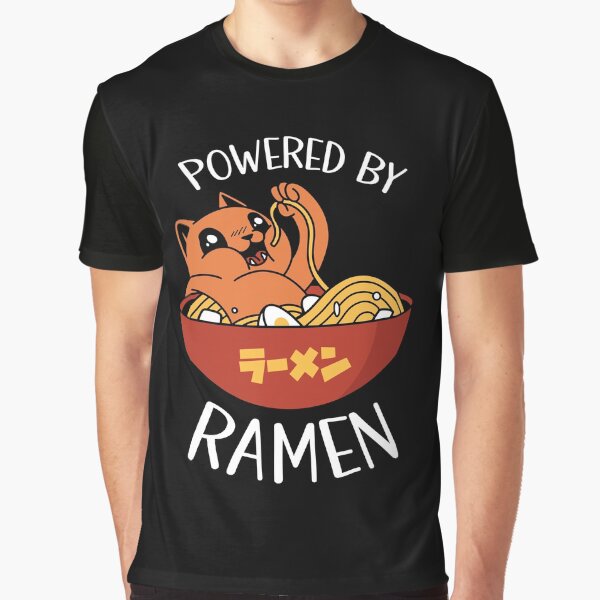 Powered By Ramen Cat Eating Ramen by OnepixArt T-Shirts, Hoodie, Sweatshirt | BlankRebels.com (Image 1)