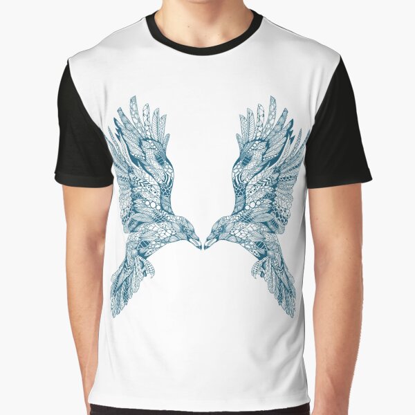 Crow Woods Creature  Wildlife Bird ornament outline turquoise by PolaMaku T-Shirts, Hoodie, Sweatshirt (Image 1)